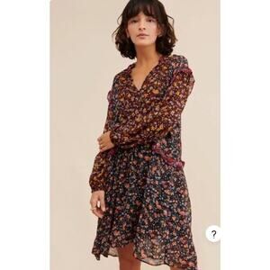 Anthropologie NEW Helene Floral Tunic Dress Womens Medium Ruffled Boho Romantic